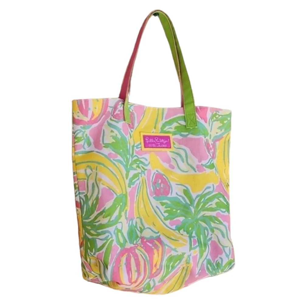 LILLY PULITZER ESTEE LAUDER Floral Tote Beach Bag Preppy Shopper Shoulder Purse